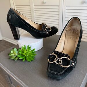 Vintage Coach Krystle Suede Loafer Heels Chain Buckle Detail